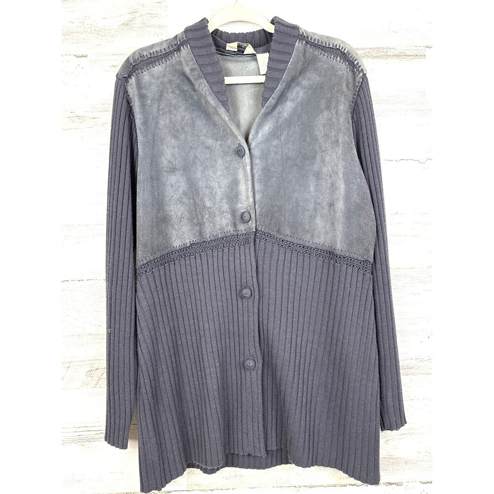 J. Jill Womens M Tall Gray Suede Knit Wool Boho Button Up Sweater Jacket NWT